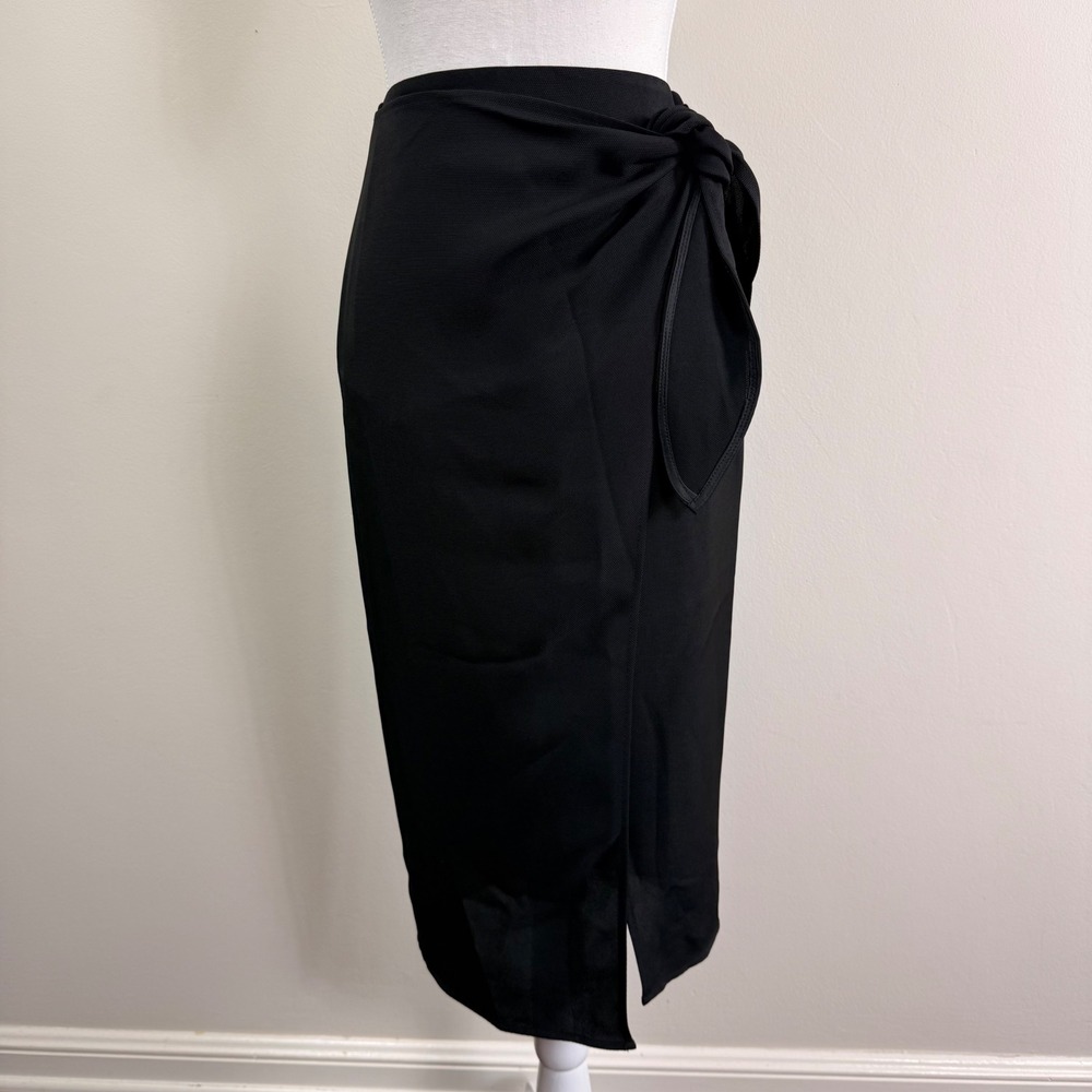 Babaton Aritzia Bello Black Midi Skirt Size 2 NWT Faux Wrap Tie Waist 76616